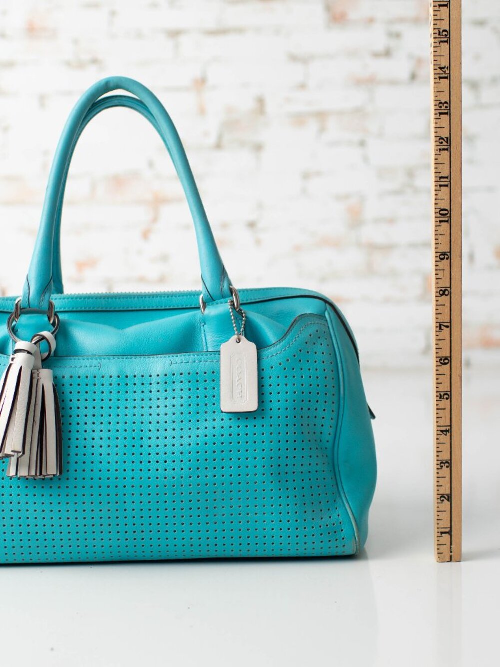 Coach Legacy Perforated Leather Haley Satchel Turquoise Aqua Fringe Leather 2012 - Picture 9 of 11